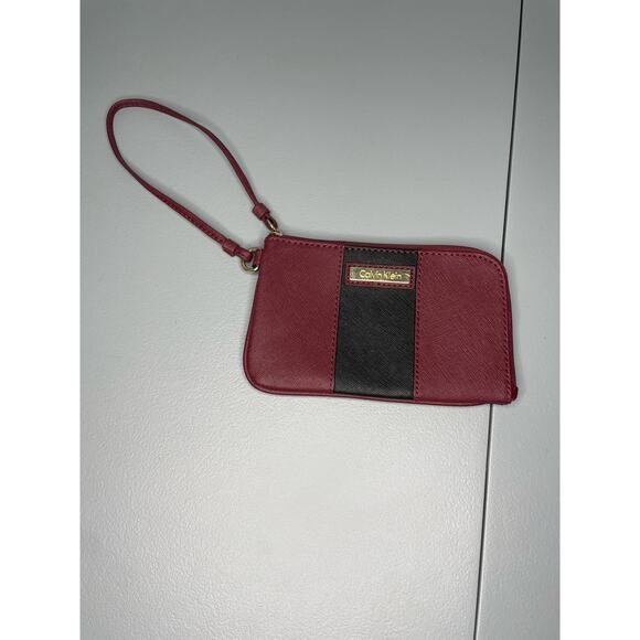 Calvin Klein Small Red Black Wristlet Wallet Strap Vegan Leather Y2K Clutch - Picture 1 of 11